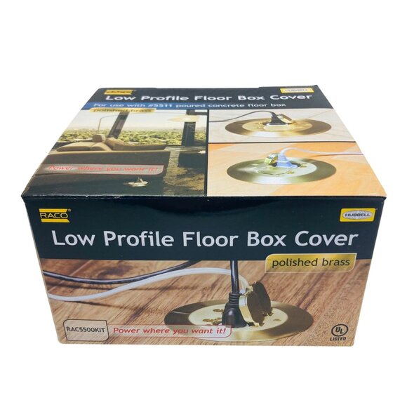 Raco Rac5500kit Floor Box Cover, Round, 2 Gangs, 6-1/4 In W, 3/8 In H, Brass - Picture 1 of 4